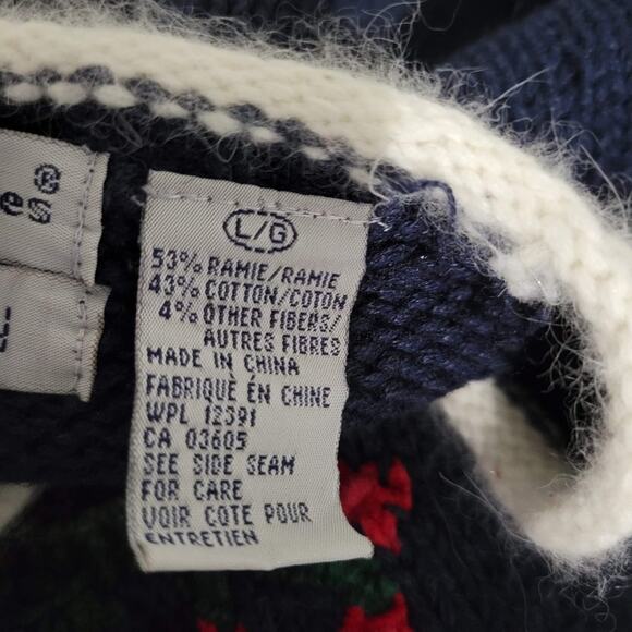 Ugly Christmas Sweater Santa Claus Vintage Northern Isles Tree Wreath Size Large - Picture 13 of 14